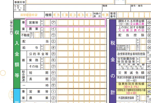 確定申告書第一表の収入金額等